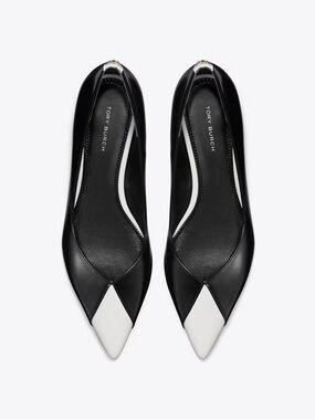 Tory Burch Triangle Pointed Flats Salt Perfect Black Leather Size 8